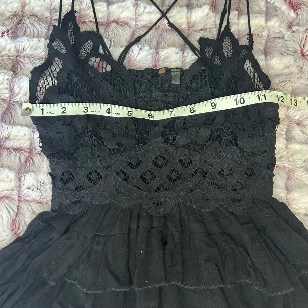 Free People Lace Adella Cami black plunge neckline romantic fairy boho women S